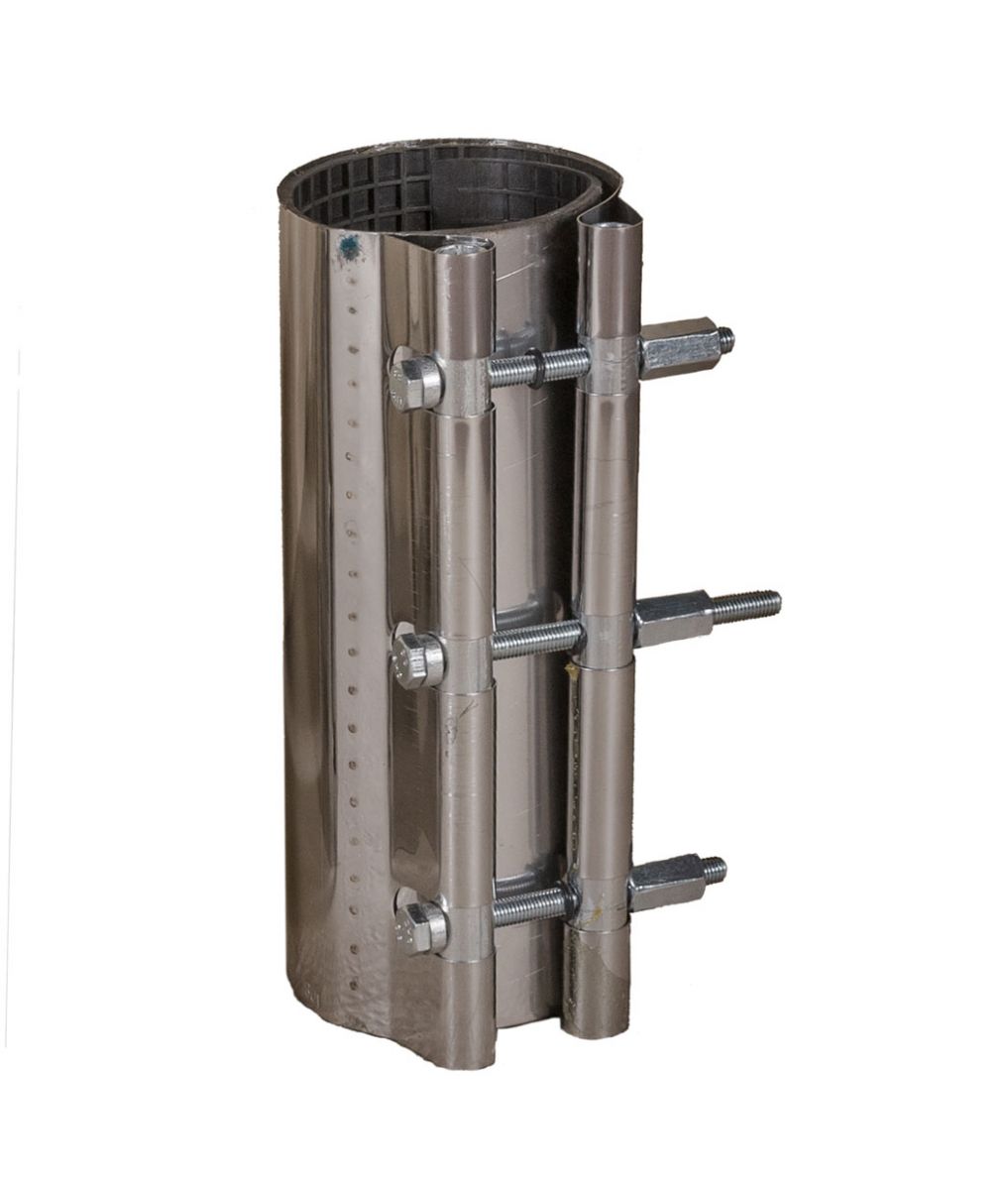 хомут ремонтный нержавеющая сталь. свертная муфта для ремонта труб. хомут ремонтный односторонний ду100 108-118 l200 мм. муфта свертная ремонтная ду200 l250. хомут ремонтный нержавеющая сталь.